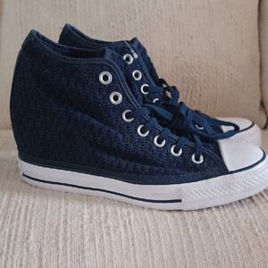 Women’s Navy High-Top Wedge Lace-Up Sneakers